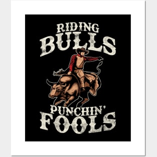 Funny Riding Bulls Punchin' Fools Competitive Pun Posters and Art